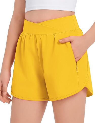 Arshiner Girls Athletic Shorts Crossover High Waisted 2 in 1 Running Shorts with Pockets for Kids Sports Volleyball Soccer in Kuwait