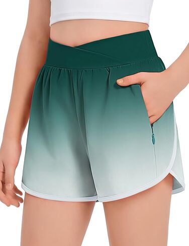 Arshiner Girls Athletic Shorts Crossover High Waisted 2 in 1 Running Shorts with Pockets for Kids Sports Volleyball Soccer in Kuwait