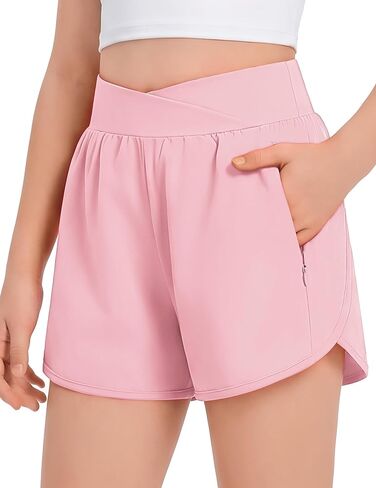Arshiner Girls Athletic Shorts Crossover High Waisted 2 in 1 Running Shorts with Pockets for Kids Sports Volleyball Soccer in Kuwait