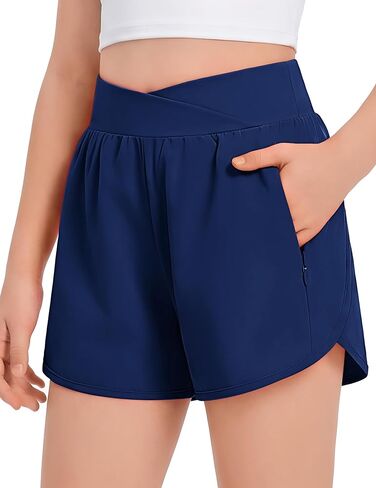 Arshiner Girls Athletic Shorts Crossover High Waisted 2 in 1 Running Shorts with Pockets for Kids Sports Volleyball Soccer in Kuwait