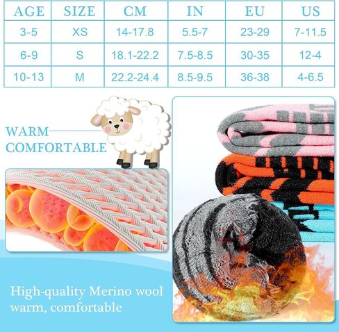 Warm Kids Ski Socks - 2 Pairs Merino Wool and Cotton Fix Material Skiing Socks, Knee High Winter Warm Snowboard Thermal Socks For Boys Girls Toddlers in Saudi Arabia