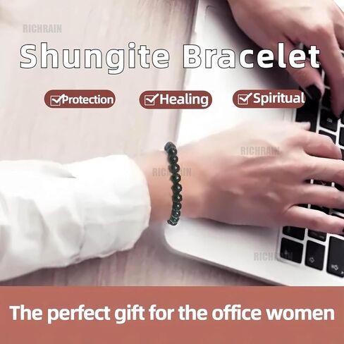 Shungite Stones Shungite Bracelet for Men Women Shungite Beads Handmade Braided Crystal Jewellry (8MM Braided) in Saudi Arabia