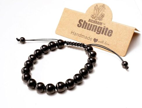 Shungite Stones Shungite Bracelet for Men Women Shungite Beads Handmade Braided Crystal Jewellry (8MM Braided) in Saudi Arabia