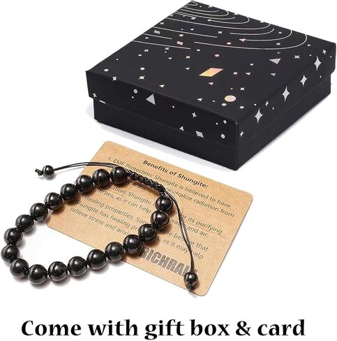 Shungite Stones Shungite Bracelet for Men Women Shungite Beads Handmade Braided Crystal Jewellry (8MM Braided) in Saudi Arabia