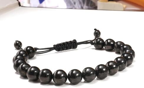 Shungite Stones Shungite Bracelet for Men Women Shungite Beads Handmade Braided Crystal Jewellry (8MM Braided) in Saudi Arabia