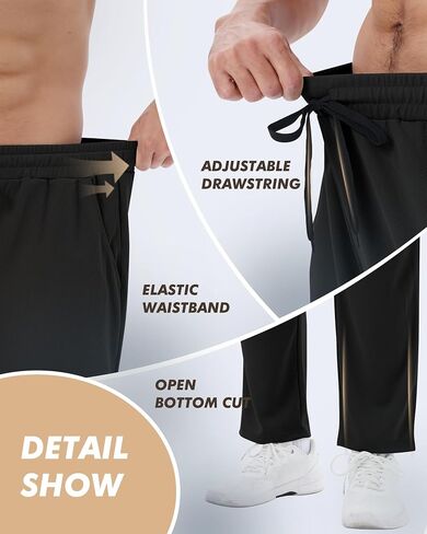 3 Pack Mens Sweatpants with Pockets - Mesh Open Bottom Athletic Joggers for Men Loose Fit Gym Workout Running Casual Pants in Kuwait