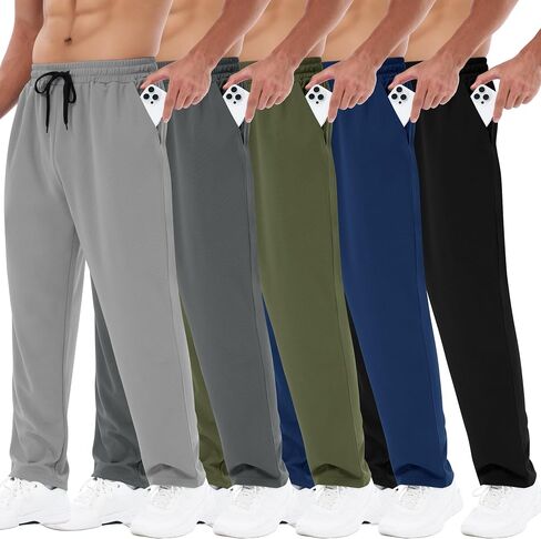 3 Pack Mens Sweatpants with Pockets - Mesh Open Bottom Athletic Joggers for Men Loose Fit Gym Workout Running Casual Pants in Kuwait