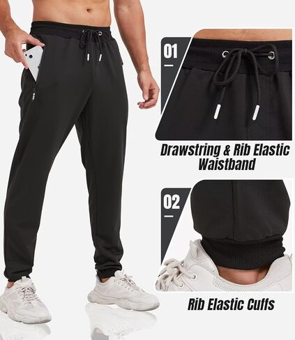 lomsoe 3 Pack Sweatpants for Men Tapered Mens Joggers Pants with Zip Pockets Slim Fit Running Gym Sweat Pants Gifts for Men in Saudi Arabia