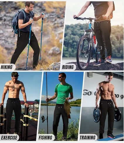 lomsoe 3 Pack Sweatpants for Men Tapered Mens Joggers Pants with Zip Pockets Slim Fit Running Gym Sweat Pants Gifts for Men in Saudi Arabia