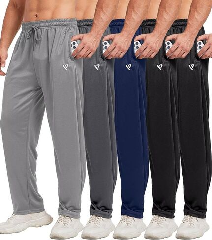 lomsoe 5 Pack Mens Sweatpants Open Bottom Joggers for Men with Zip Pockets Loose Fit Mesh Athletic Pants for Running,Casual in Saudi Arabia