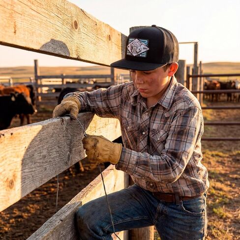 Lazy J Ranch Youth Black Iron Horn Classic Five Panel Trucker Hat - Adjustable Youth Baseball Cap in Kuwait
