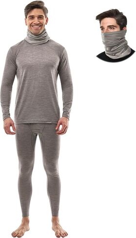 Merino.tech Merino Wool Base Layer Mens Set - Merino Wool Thermal Long Underwear Mens Top, Bottom and Neck Gaiter in Kuwait