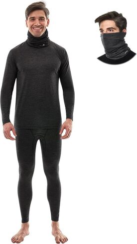 Merino.tech Merino Wool Base Layer Mens Set - Merino Wool Thermal Long Underwear Mens Top, Bottom and Neck Gaiter in Kuwait