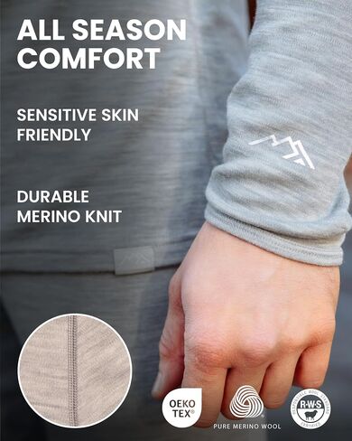 Merino.tech Merino Wool Base Layer Mens Set - Merino Wool Thermal Long Underwear Mens Top, Bottom and Neck Gaiter in Kuwait