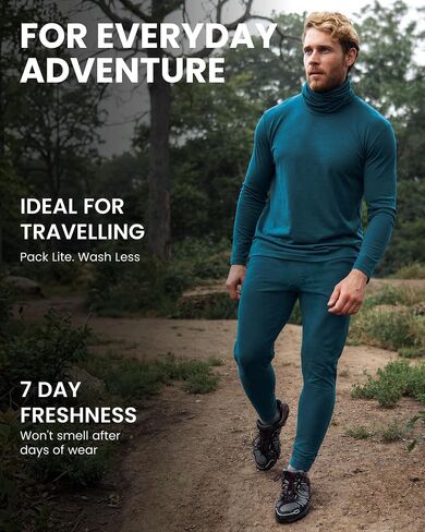 Merino.tech Merino Wool Base Layer Mens Set - Merino Wool Thermal Long Underwear Mens Top, Bottom and Neck Gaiter in Kuwait