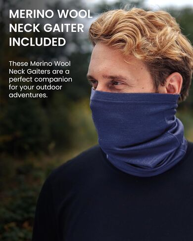 Merino.tech Merino Wool Base Layer Mens Set - Merino Wool Thermal Long Underwear Mens Top, Bottom and Neck Gaiter in Kuwait