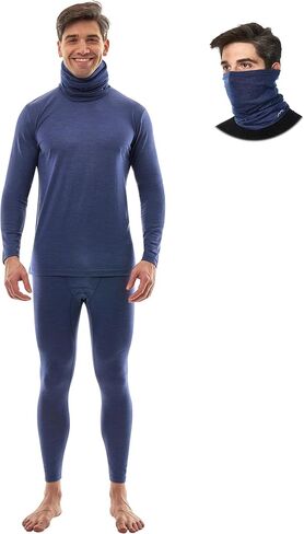 Merino.tech Merino Wool Base Layer Mens Set - Merino Wool Thermal Long Underwear Mens Top, Bottom and Neck Gaiter in Kuwait
