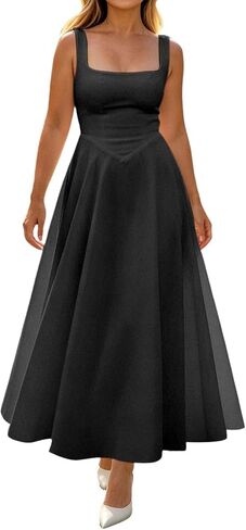 Aniywn Maxi Dress Formal Wedding Guest Square Neck Sleeveless Maxi Dresses 2026 Flowy A Line High Waist Dress Long Sundress in Kuwait