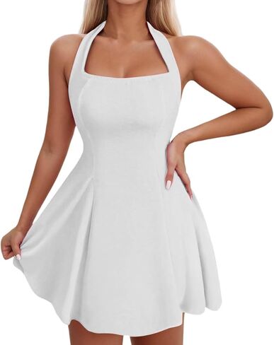 Aniywn Summer Mini Dresses for Women Halter Square Neck Backless Beach Party Dress Sleeveless A Line Casual Formal Sundress in Kuwait