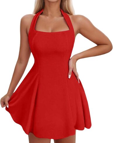 Aniywn Summer Mini Dresses for Women Halter Square Neck Backless Beach Party Dress Sleeveless A Line Casual Formal Sundress in Kuwait