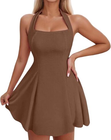 Aniywn Summer Mini Dresses for Women Halter Square Neck Backless Beach Party Dress Sleeveless A Line Casual Formal Sundress in Kuwait