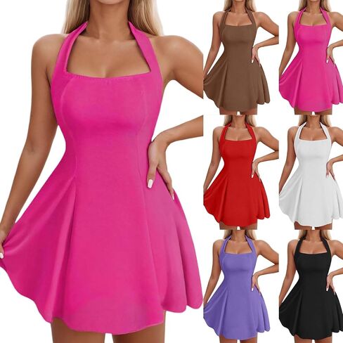 Aniywn Summer Mini Dresses for Women Halter Square Neck Backless Beach Party Dress Sleeveless A Line Casual Formal Sundress in Kuwait