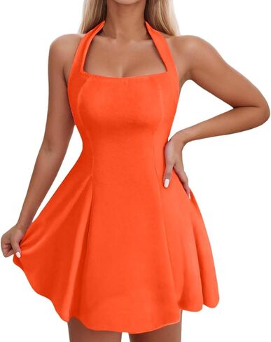 Aniywn Summer Mini Dresses for Women Halter Square Neck Backless Beach Party Dress Sleeveless A Line Casual Formal Sundress in Kuwait