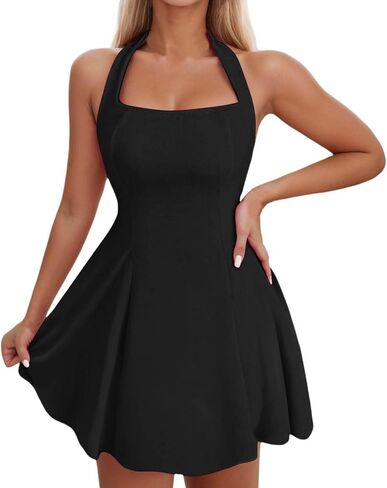 Aniywn Summer Mini Dresses for Women Halter Square Neck Backless Beach Party Dress Sleeveless A Line Casual Formal Sundress in Kuwait