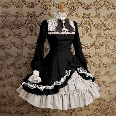 tuduoms Women's Lolita Dress Vintage Gothic Long Sleeve Medieval Cosplay Costume Dress Lace Bowtie Renaissance Retro Gown in Saudi Arabia