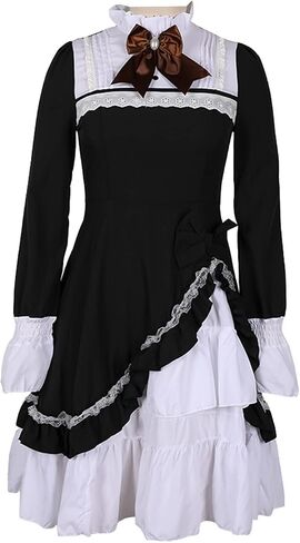 tuduoms Women's Lolita Dress Vintage Gothic Long Sleeve Medieval Cosplay Costume Dress Lace Bowtie Renaissance Retro Gown in Saudi Arabia