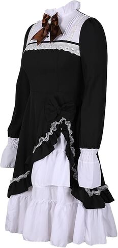 tuduoms Women's Lolita Dress Vintage Gothic Long Sleeve Medieval Cosplay Costume Dress Lace Bowtie Renaissance Retro Gown in Saudi Arabia