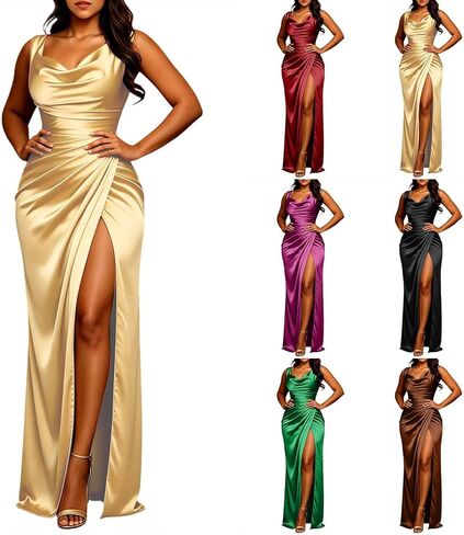 Aniywn Dresses for Graduation for Women Maxi Wide Straps Sleeveless V Neck Formal Casual Evening Gowns Tight Dress with Slit in Kuwait
