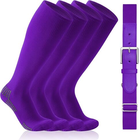 WERFORU 2 Pairs Baseball Socks and Belt Combo For Youth and Adult Softball Socks with Adjustable Belt for Boys Girls in Kuwait