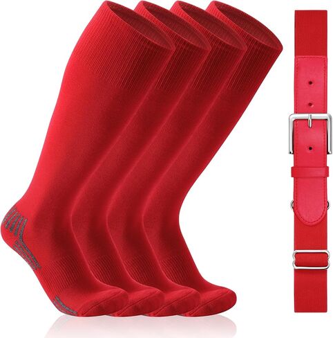 WERFORU 2 Pairs Baseball Socks and Belt Combo For Youth and Adult Softball Socks with Adjustable Belt for Boys Girls in Kuwait