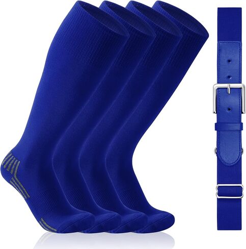 WERFORU 2 Pairs Baseball Socks and Belt Combo For Youth and Adult Softball Socks with Adjustable Belt for Boys Girls in Kuwait