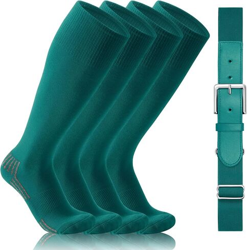 WERFORU 2 Pairs Baseball Socks and Belt Combo For Youth and Adult Softball Socks with Adjustable Belt for Boys Girls in Kuwait