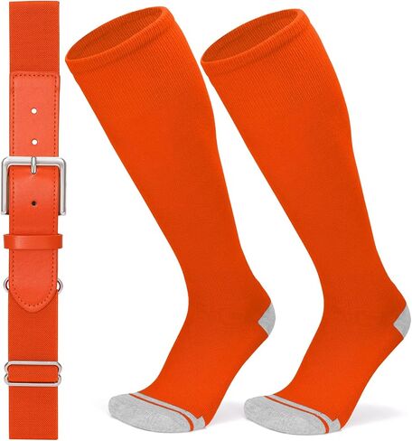 Baseball Socks and Belt Combo Set Youth Boys Softball Football Socks and Elastic Baseball Belts for Kids Adult Girls in Kuwait