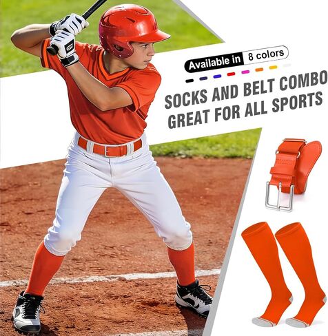 Baseball Socks and Belt Combo Set Youth Boys Softball Football Socks and Elastic Baseball Belts for Kids Adult Girls in Kuwait