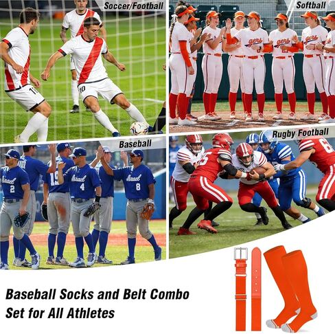 Baseball Socks and Belt Combo Set Youth Boys Softball Football Socks and Elastic Baseball Belts for Kids Adult Girls in Kuwait