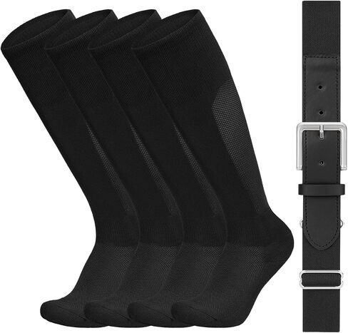 LEACOOLKEY Baseball Belt and Socks Combo 2 Pairs of Softball Socks and Elastic Belt for Youth Adult in Kuwait