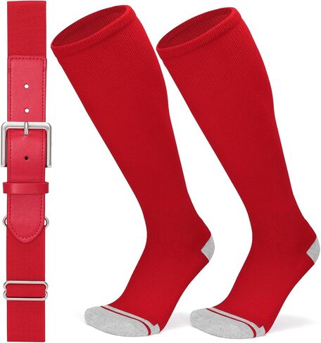 Baseball Socks and Belt Combo Set Youth Boys Softball Football Socks and Elastic Baseball Belts for Kids Adult Girls in Kuwait