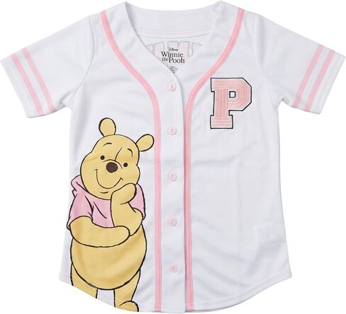 قميص جيرسيه البيسبول للفتيات من Disney Winnie the Pooh، قميص برسومات أمامية بأزرار، مقاسات الأطفال 4-16 in Kuwait