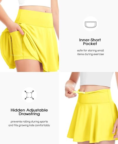 QooNoo Girls Skirts Tennis Skirt Athletic Skorts for Kids with Pocket Inner Shorts for Sports Golf Running Skirt 4-14Y in Saudi Arabia