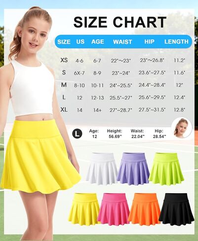 QooNoo Girls Skirts Tennis Skirt Athletic Skorts for Kids with Pocket Inner Shorts for Sports Golf Running Skirt 4-14Y in Saudi Arabia