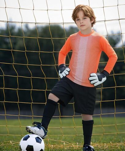Hiheart Boys Girls Padded Soccer Goalkeeper Jersey & Shorts Set Long Sleeve Goalie Uniform Football Training Kit in Saudi Arabia