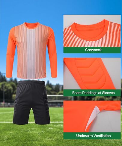 Hiheart Boys Girls Padded Soccer Goalkeeper Jersey & Shorts Set Long Sleeve Goalie Uniform Football Training Kit in Saudi Arabia
