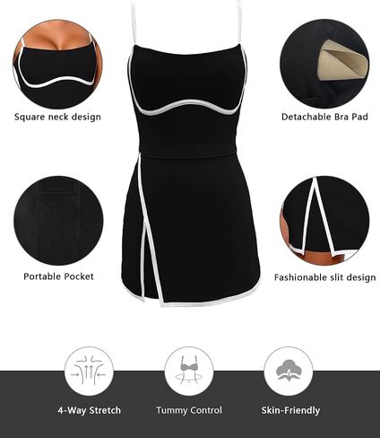 Womens Athletic Tennis Dress with Built-in Shorts & Removable Bra – Mini Active Dress for Tennis, Golf, Running in Saudi Arabia
