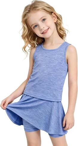 Girls 2 Piece Sun Protection Tank Top and Skort Set Quick Dry Moisture Wicking Athletic Active Wear in Kuwait