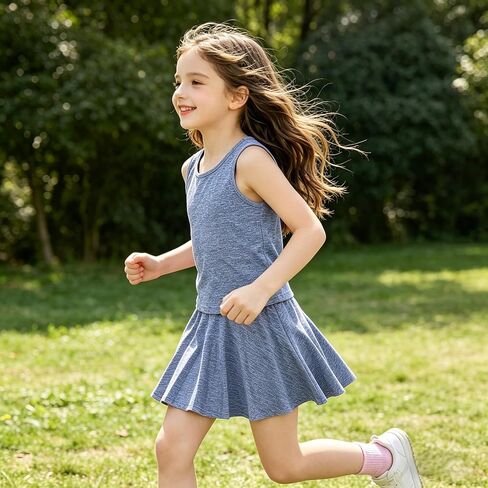 Girls 2 Piece Sun Protection Tank Top and Skort Set Quick Dry Moisture Wicking Athletic Active Wear in Kuwait