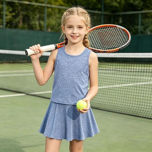 Girls 2 Piece Sun Protection Tank Top and Skort Set Quick Dry Moisture Wicking Athletic Active Wear in Kuwait